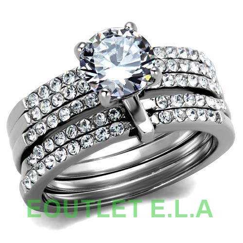 2.3CT 5-RINGS CZ STAINLESS STEEL WEDDING SET-size 10